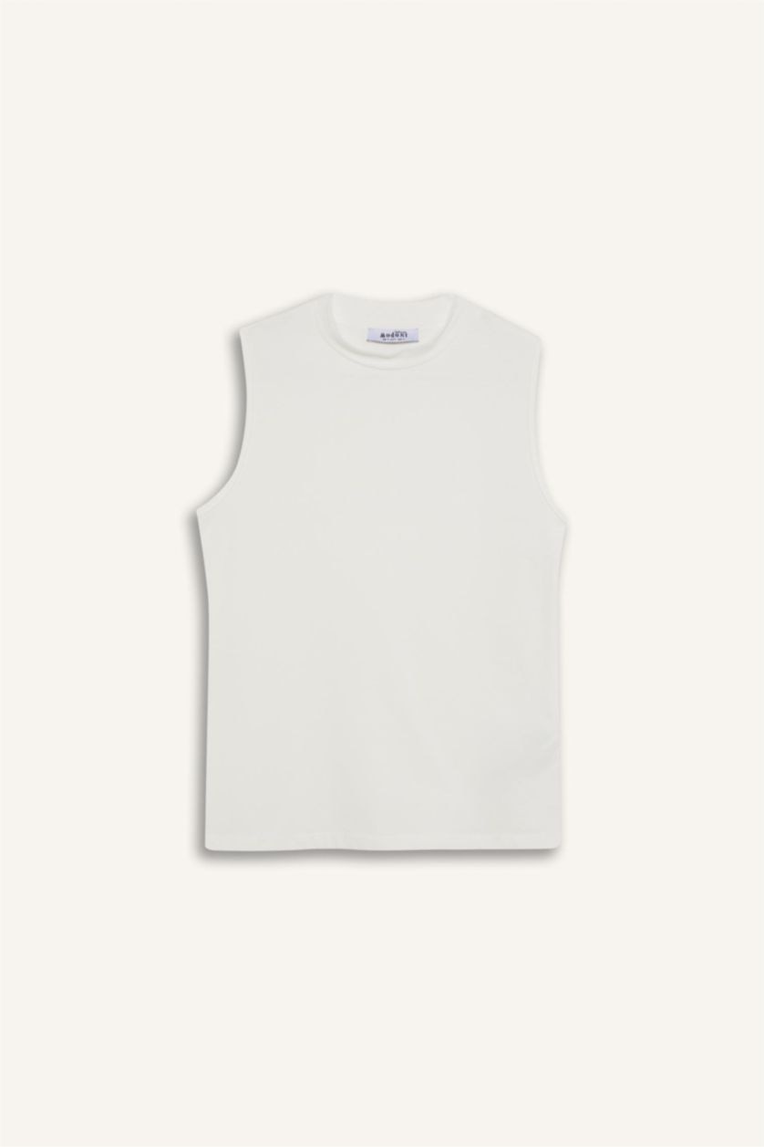 Kadın Ekru Bisiklet Yaka Basic Düz Atlet