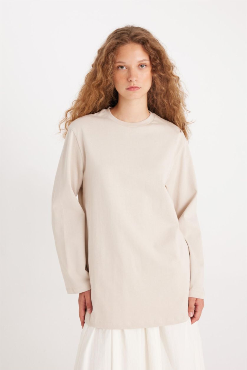 Kadın Bej Regular Fıt Uzun Kollu Tunik