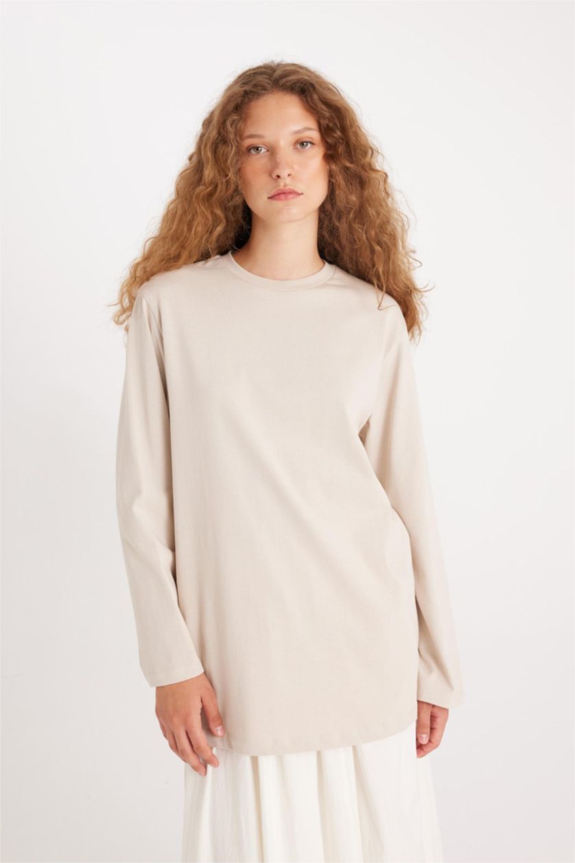 Kadın Bej Regular Fıt Uzun Kollu Tunik