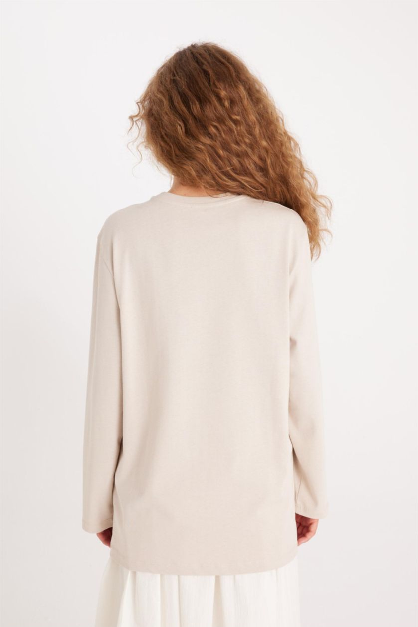 Kadın Bej Regular Fıt Uzun Kollu Tunik