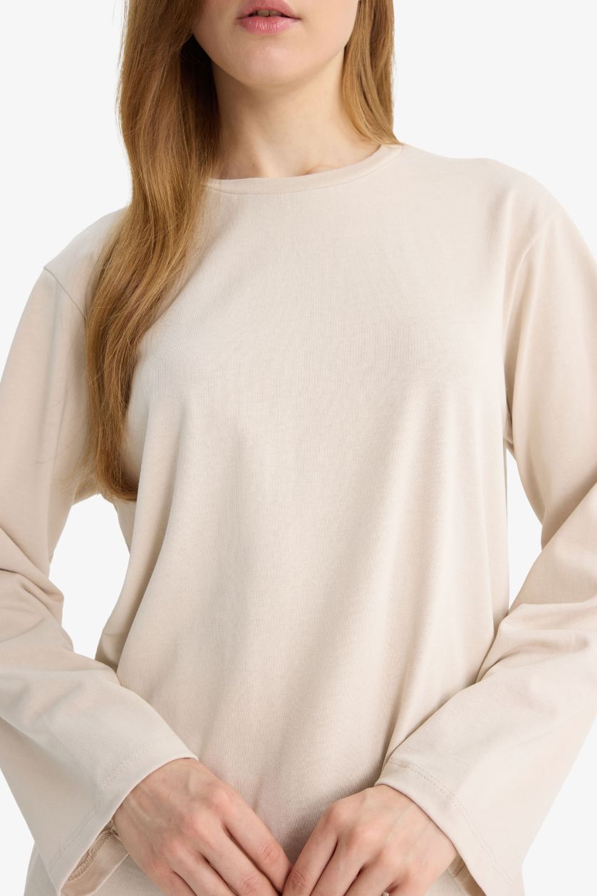 Kadın Taş Regular Fit Bisiklet Yaka Uzun Kollu Tişört Tunik