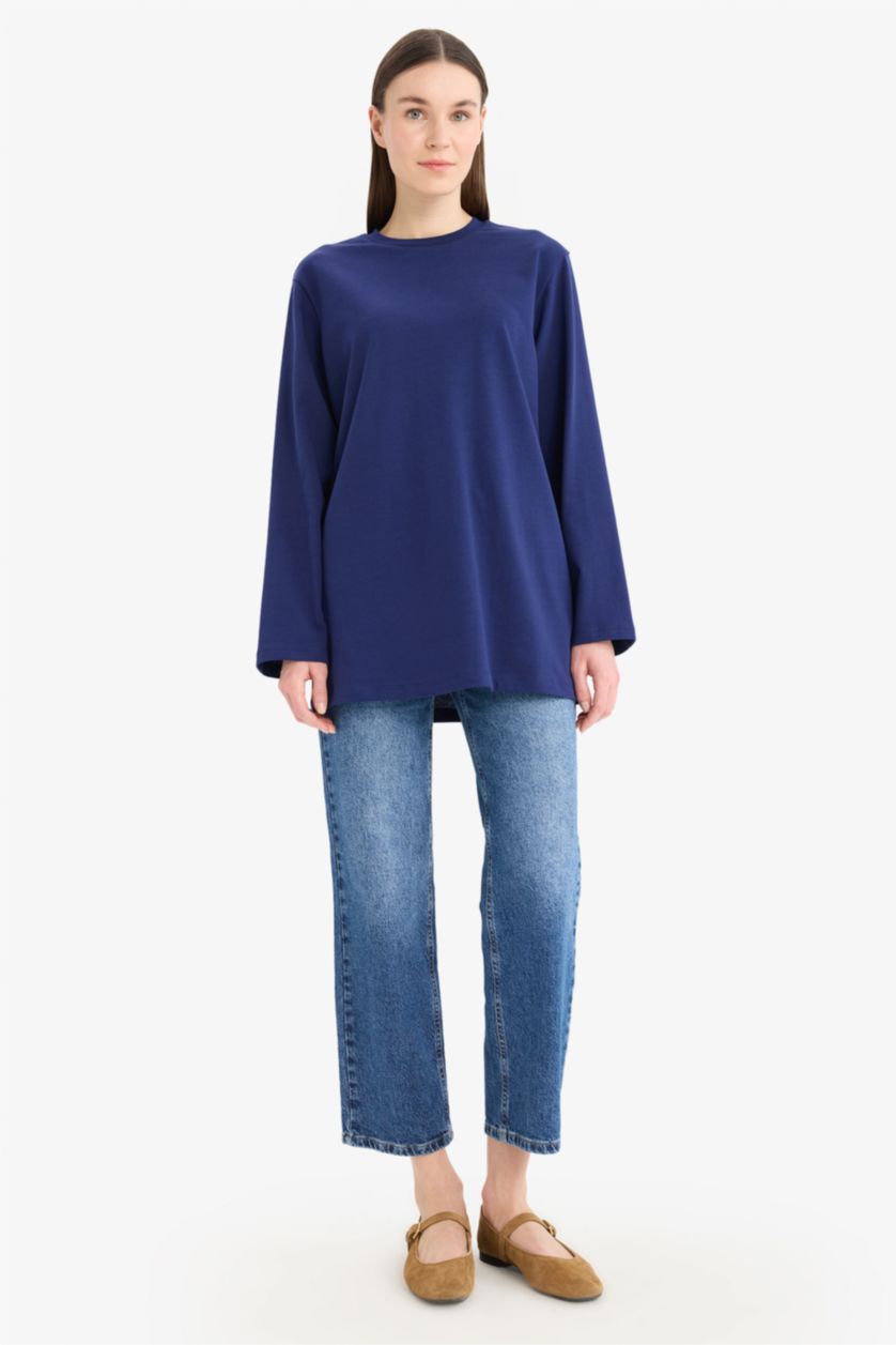 Kadın Lacivert Regular Fıt Uzun Kollu Tunik
