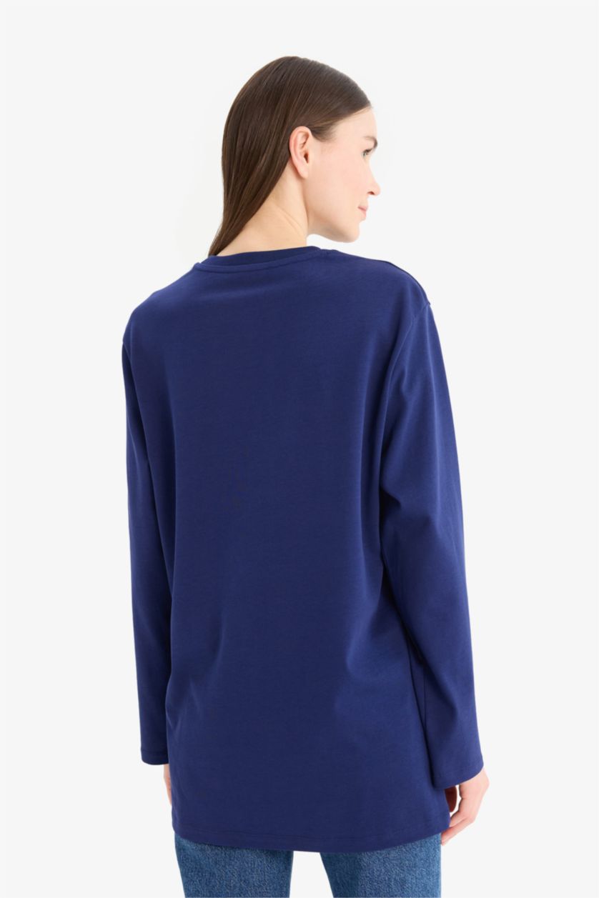 Kadın Lacivert Regular Fıt Uzun Kollu Tunik