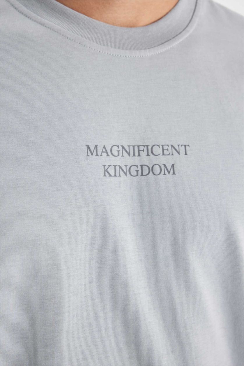 رجال رمادي تيشيرت نص ردن اوفر سايز بطبعة من الخلف