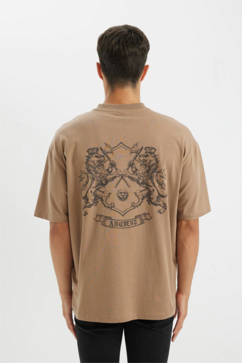 Man Vison Oversize Fit Crew Neck Back Printed T-Shirt