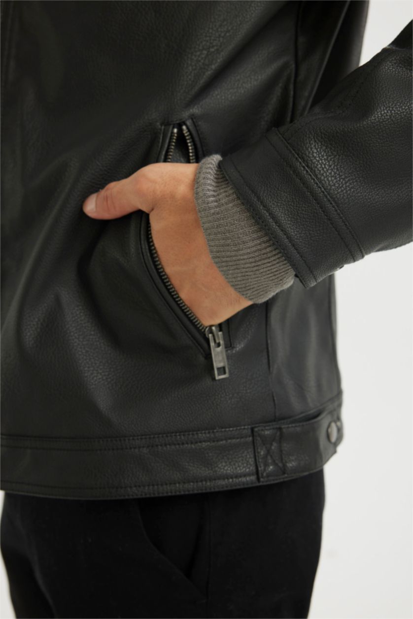 رجال أسود جاكيت خفيف جلد صناعي سليم فيت بياخة عالية