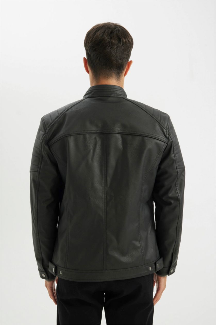 رجال أسود جاكيت خفيف جلد صناعي سليم فيت بياخة عالية