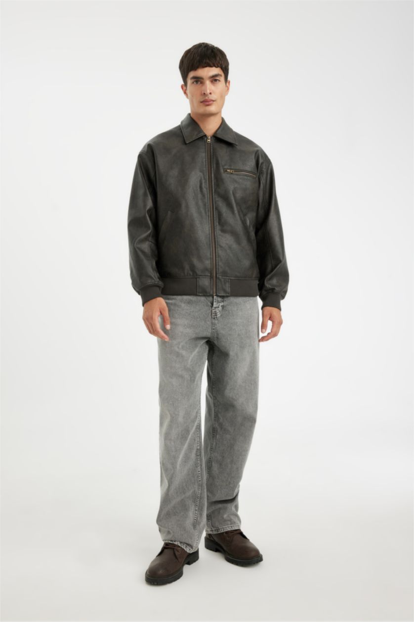 Erkek Koyu Kahve Su İtici Fermuarlı Mont