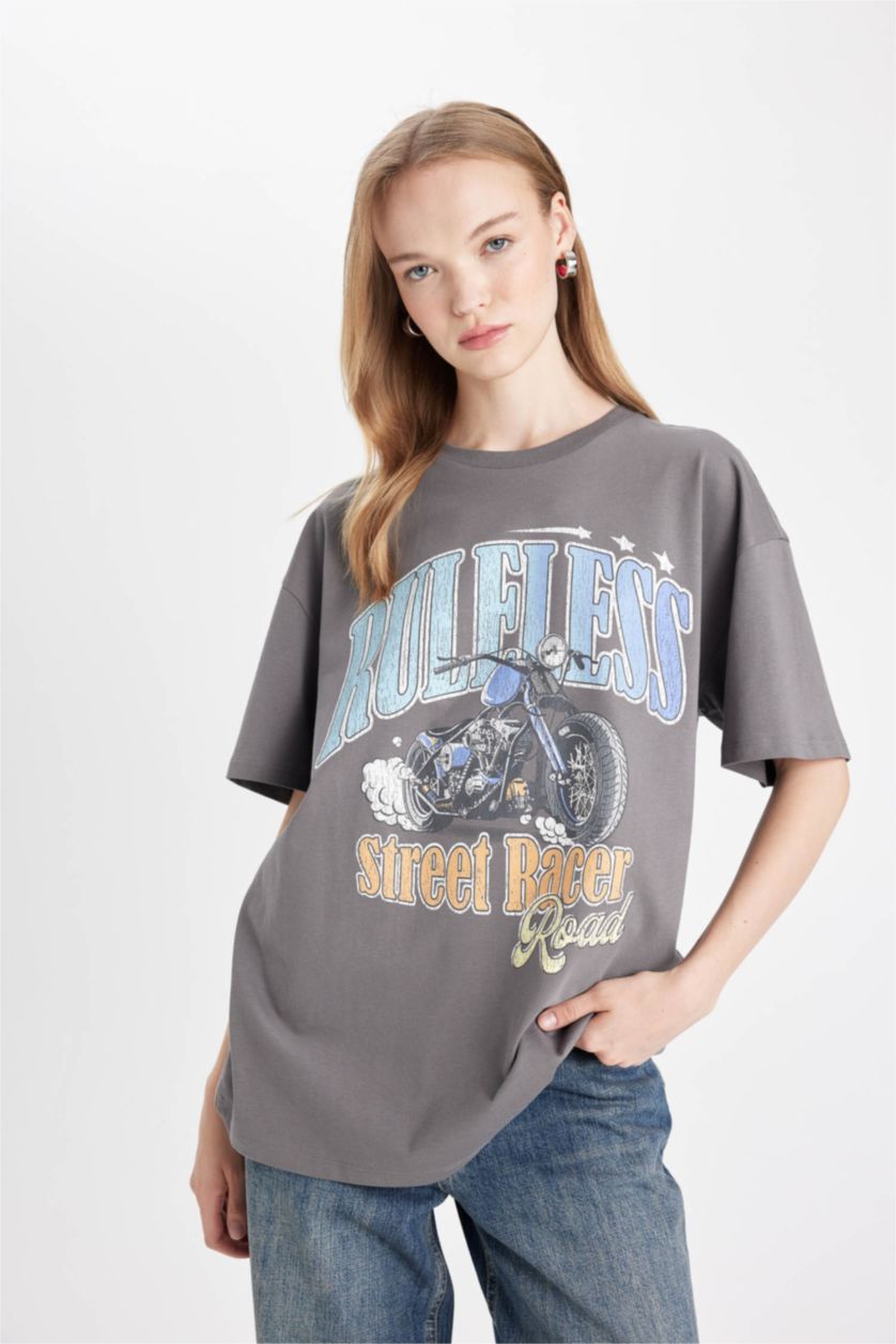Women Anthracite Oversize Fit Short Sleeve T-Shirt