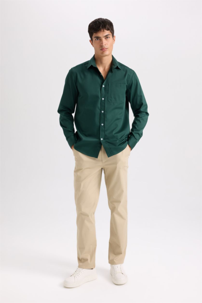 رجالي أخضر قميص بولو كم طويل جبردين قصة عادية