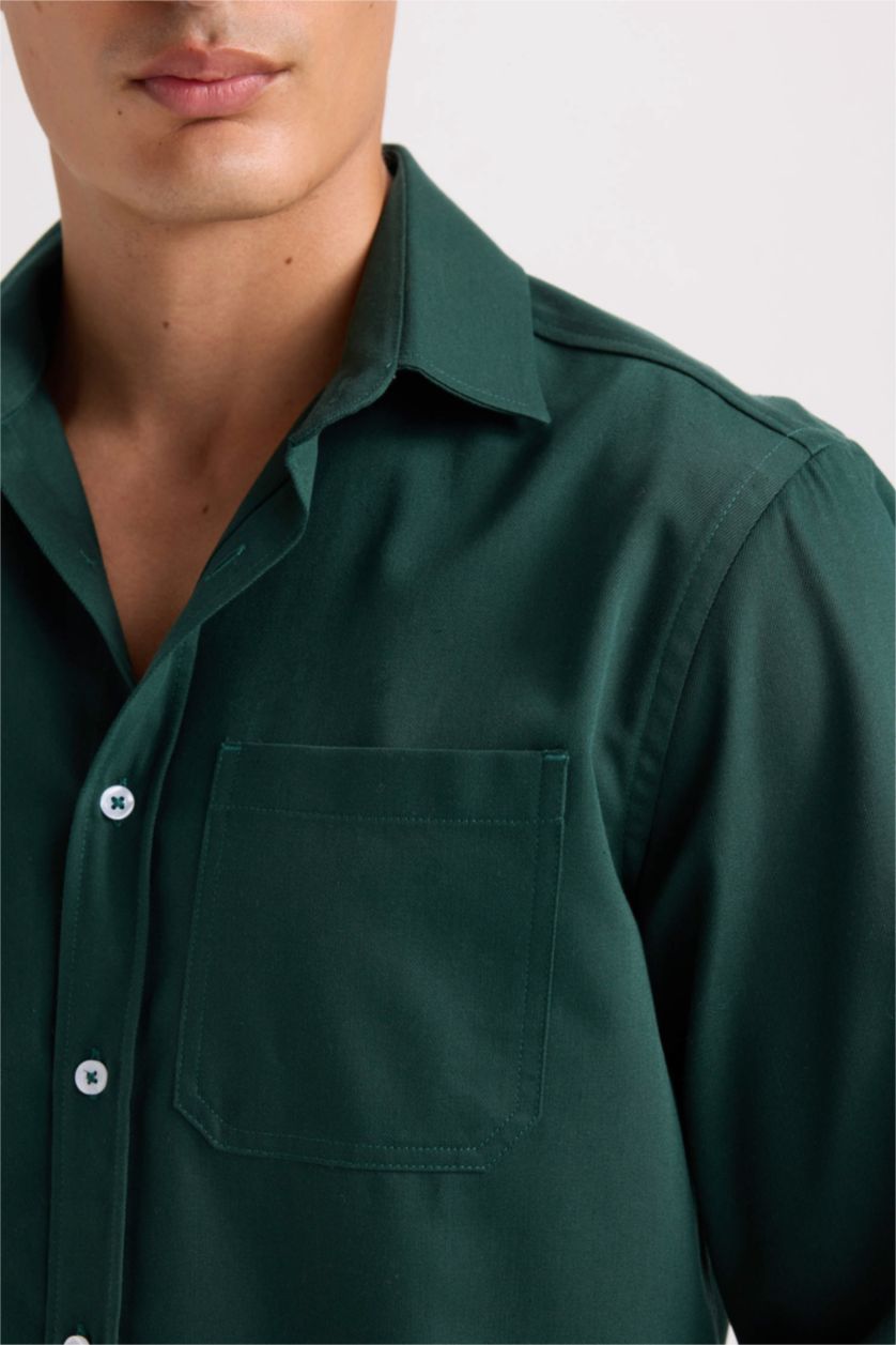 رجالي أخضر قميص بولو كم طويل جبردين قصة عادية