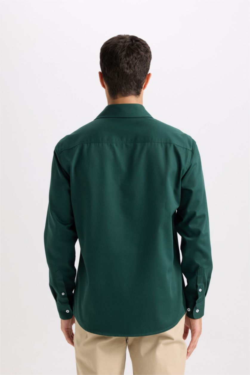 رجالي أخضر قميص بولو كم طويل جبردين قصة عادية