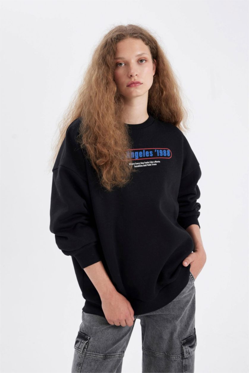 نساء أسود سويت شيرت واسع قماش سميك