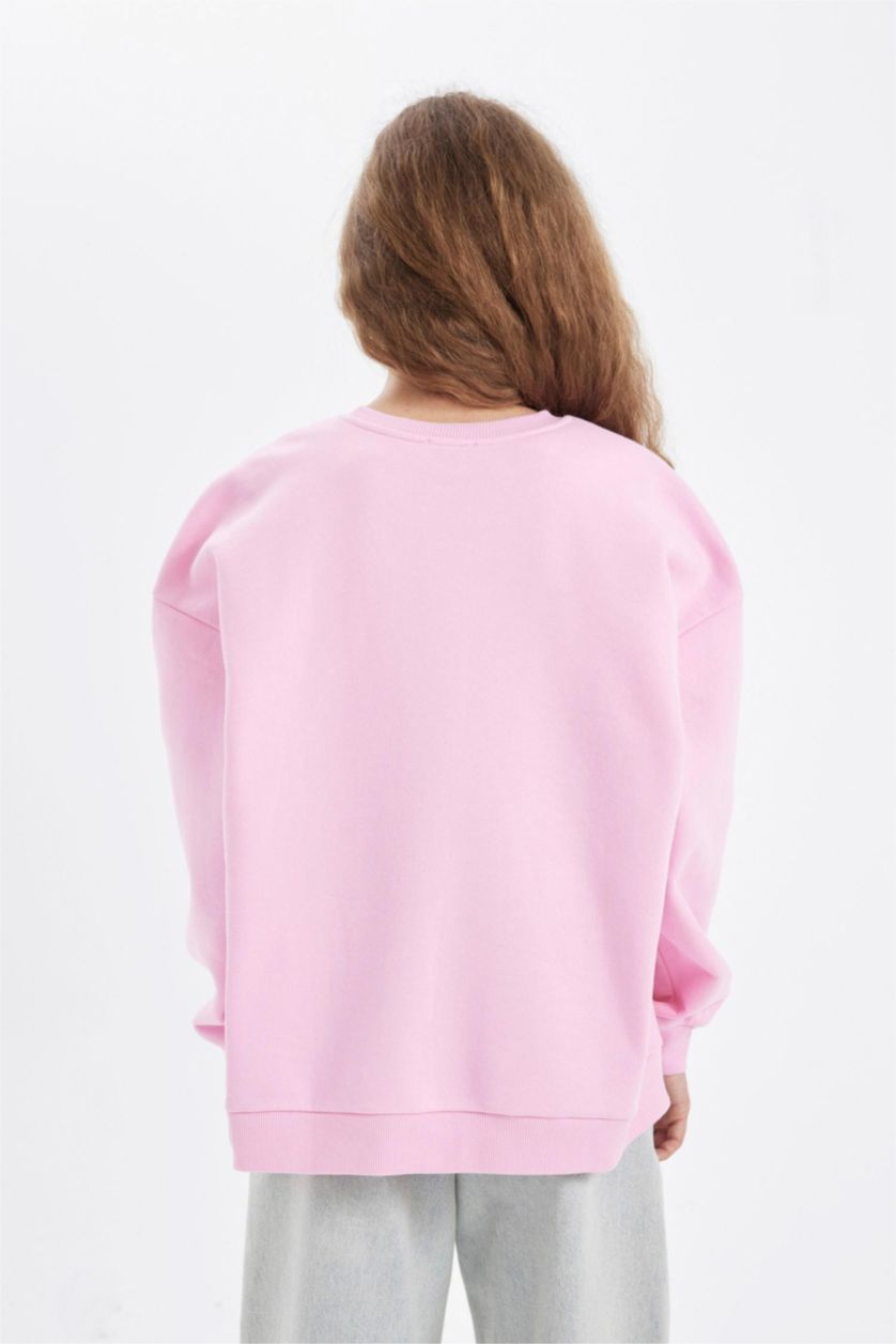 نساء زهري فاتح سويت شيرت واسع قماش سميك