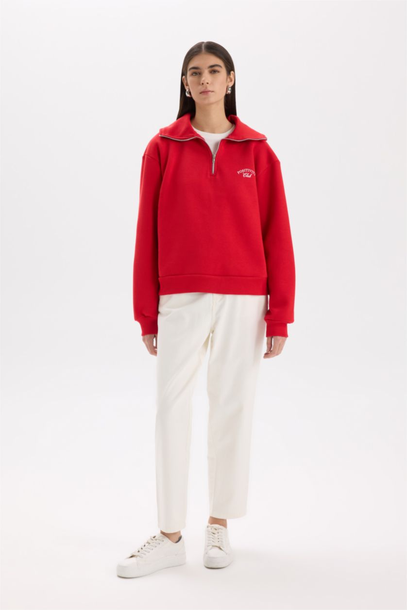 نساء أحمر Regular Fit Thick Sweatshirt Fabric Sweatshirt