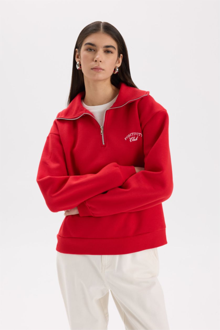 نساء أحمر Regular Fit Thick Sweatshirt Fabric Sweatshirt