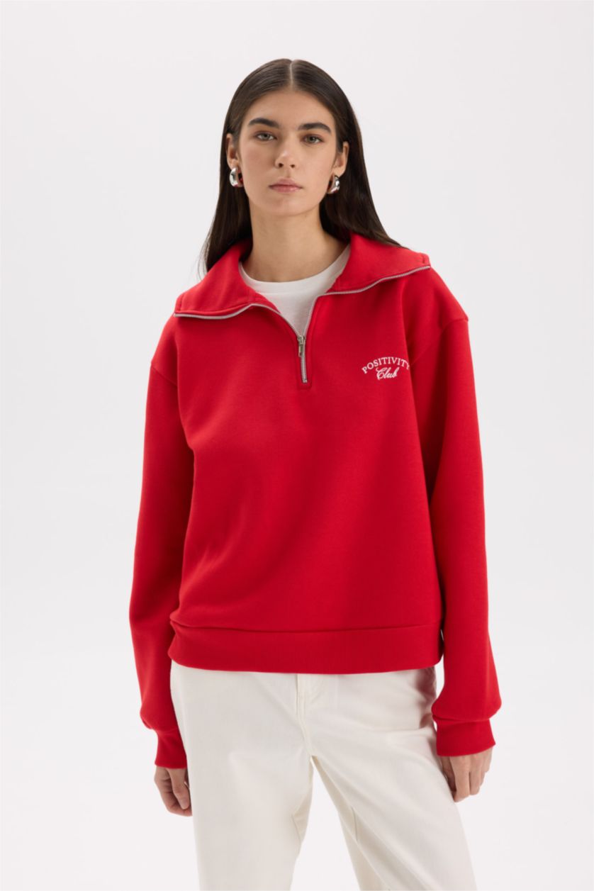 نساء أحمر Regular Fit Thick Sweatshirt Fabric Sweatshirt
