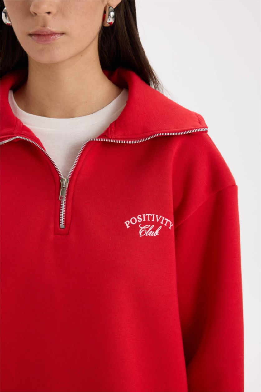 نساء أحمر Regular Fit Thick Sweatshirt Fabric Sweatshirt