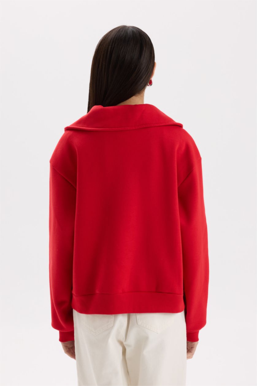 نساء أحمر Regular Fit Thick Sweatshirt Fabric Sweatshirt