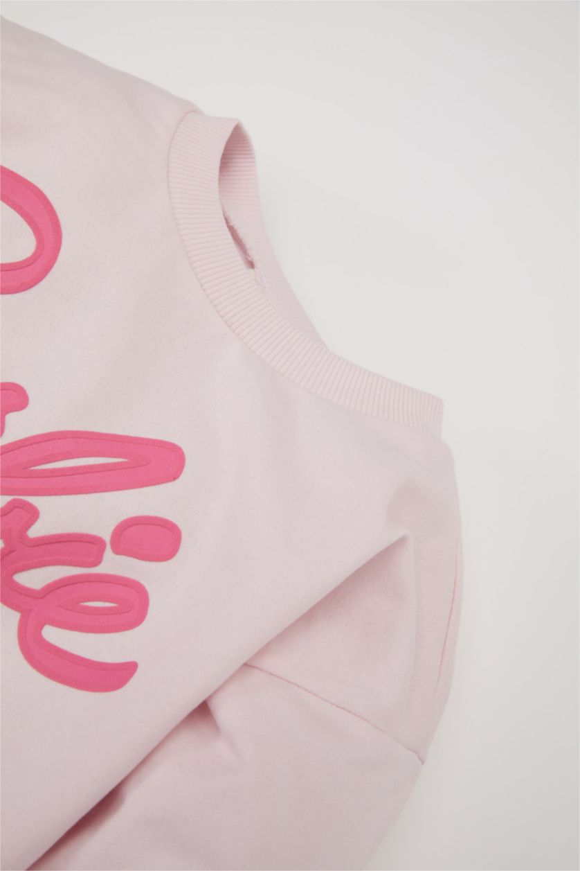 BABY GIRL Light Pink Baby Girl Barbie Crew Neck Sweatshirt with Soft Fuzzy Inside