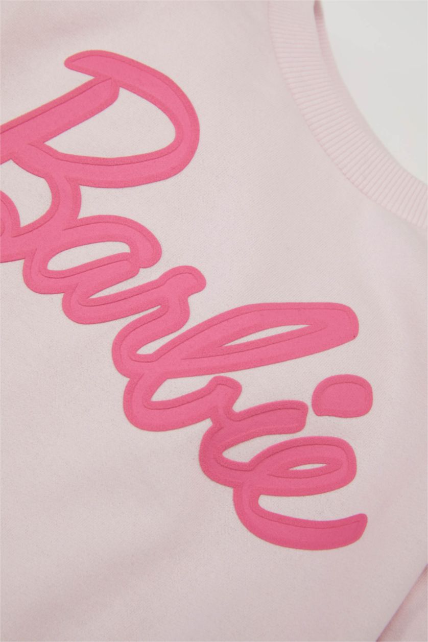 BABY GIRL Light Pink Baby Girl Barbie Crew Neck Sweatshirt with Soft Fuzzy Inside