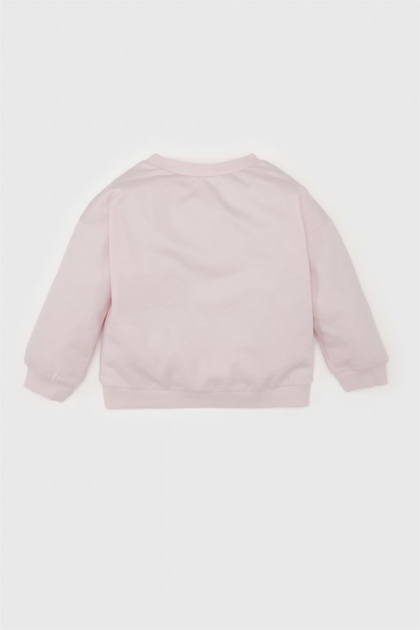 BABY GIRL Light Pink Baby Girl Barbie Crew Neck Sweatshirt with Soft Fuzzy Inside