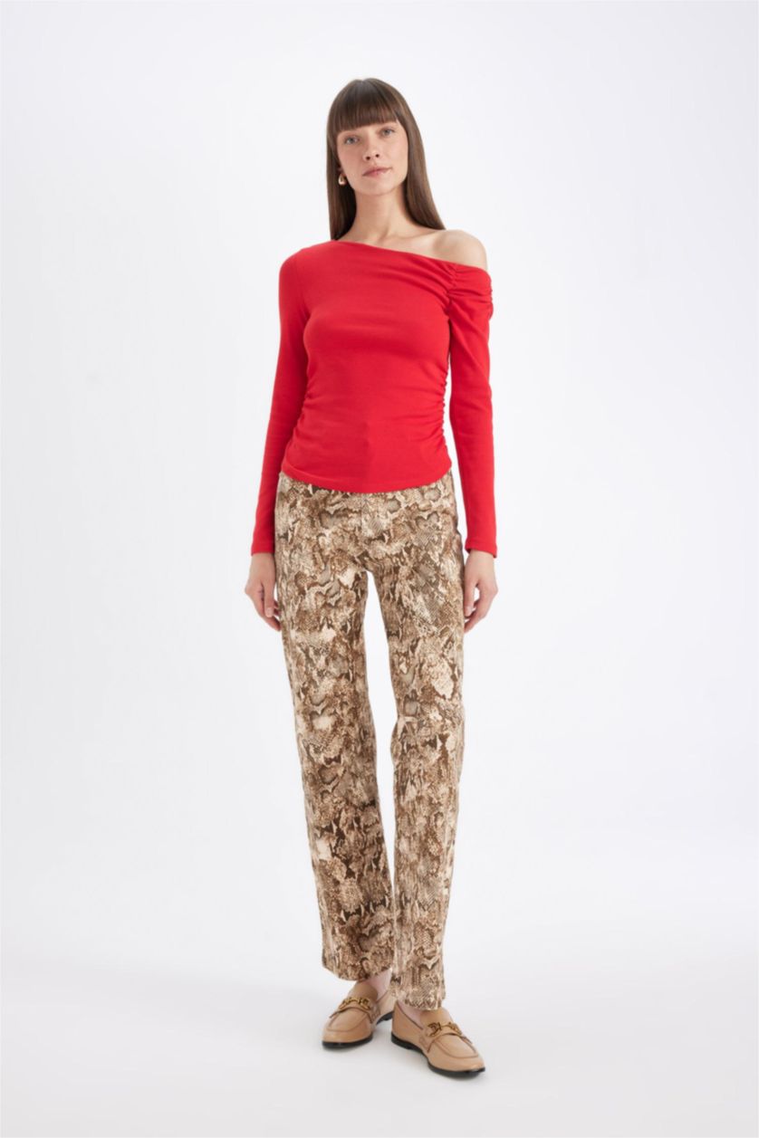 WOMAN Red Slim Fit Ribana Long Sleeve T-Shirt
