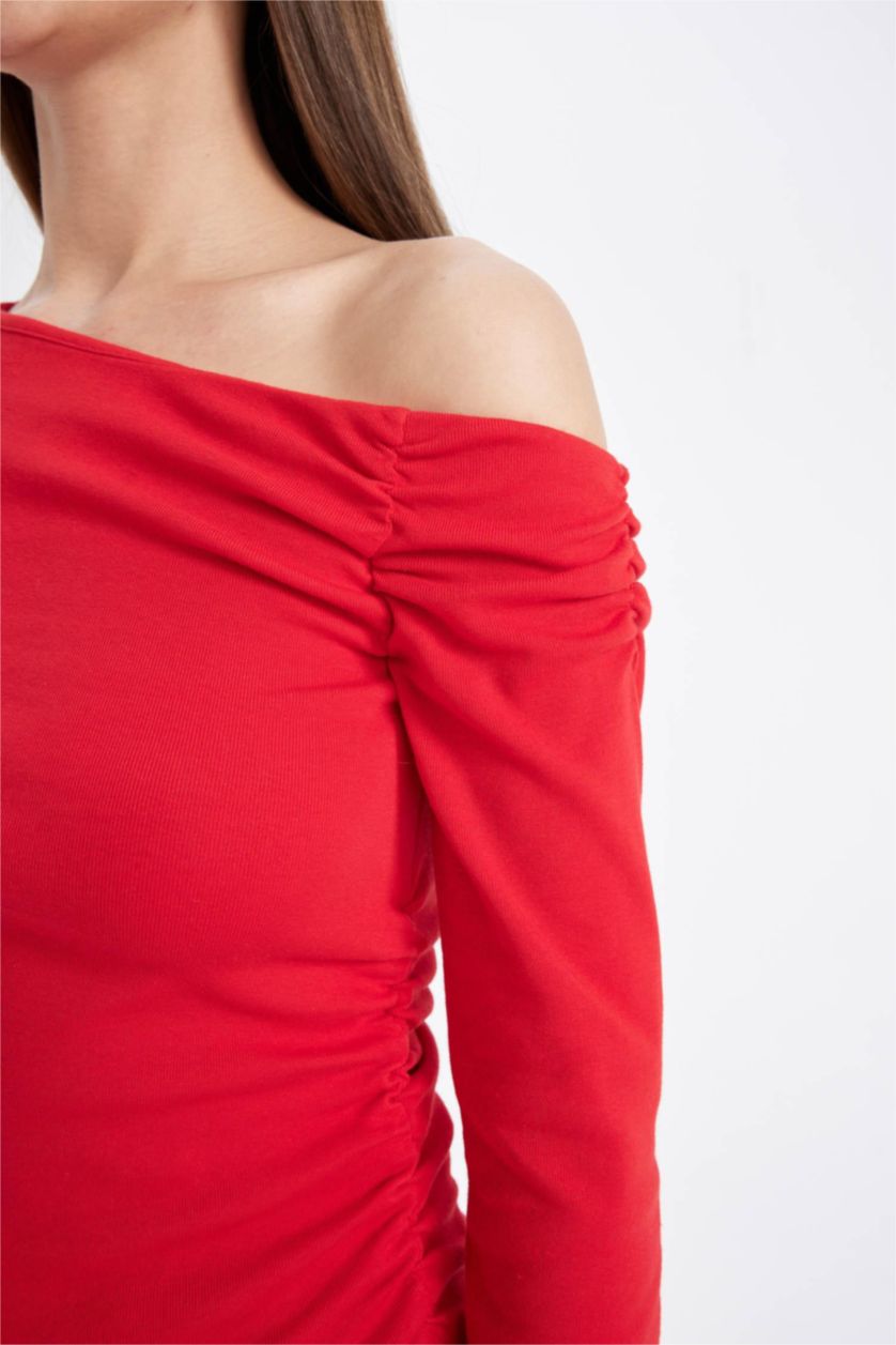 WOMAN Red Slim Fit Ribana Long Sleeve T-Shirt