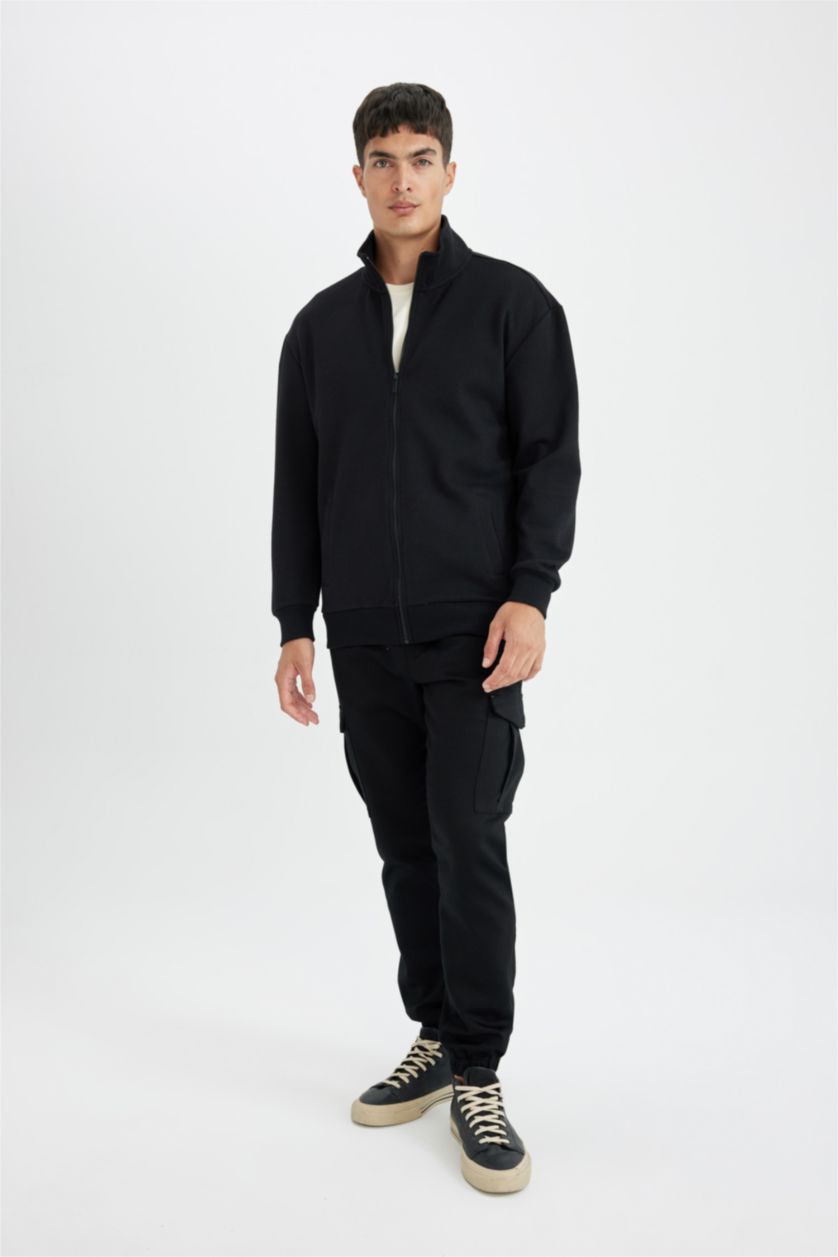 Мужчины Черный Кардиган комфортного кроя с воротником