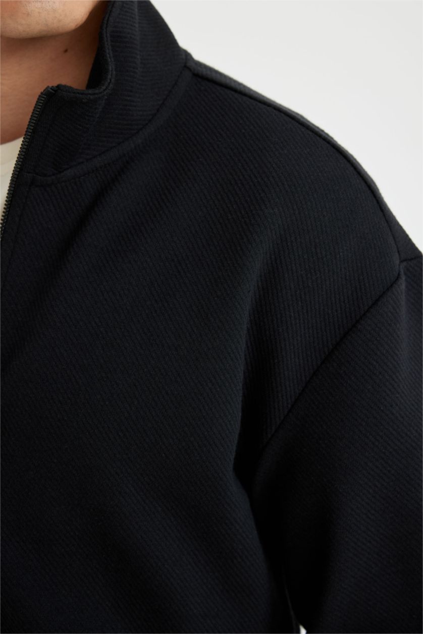 Мужчины Черный Кардиган комфортного кроя с воротником