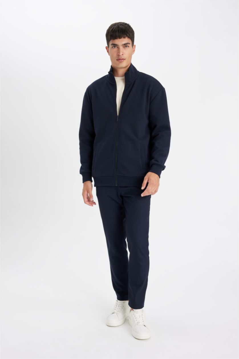 MAN NAVY Comfort Regular Fit Stand Collar Pocketed Basic Zippered Sweatshirt