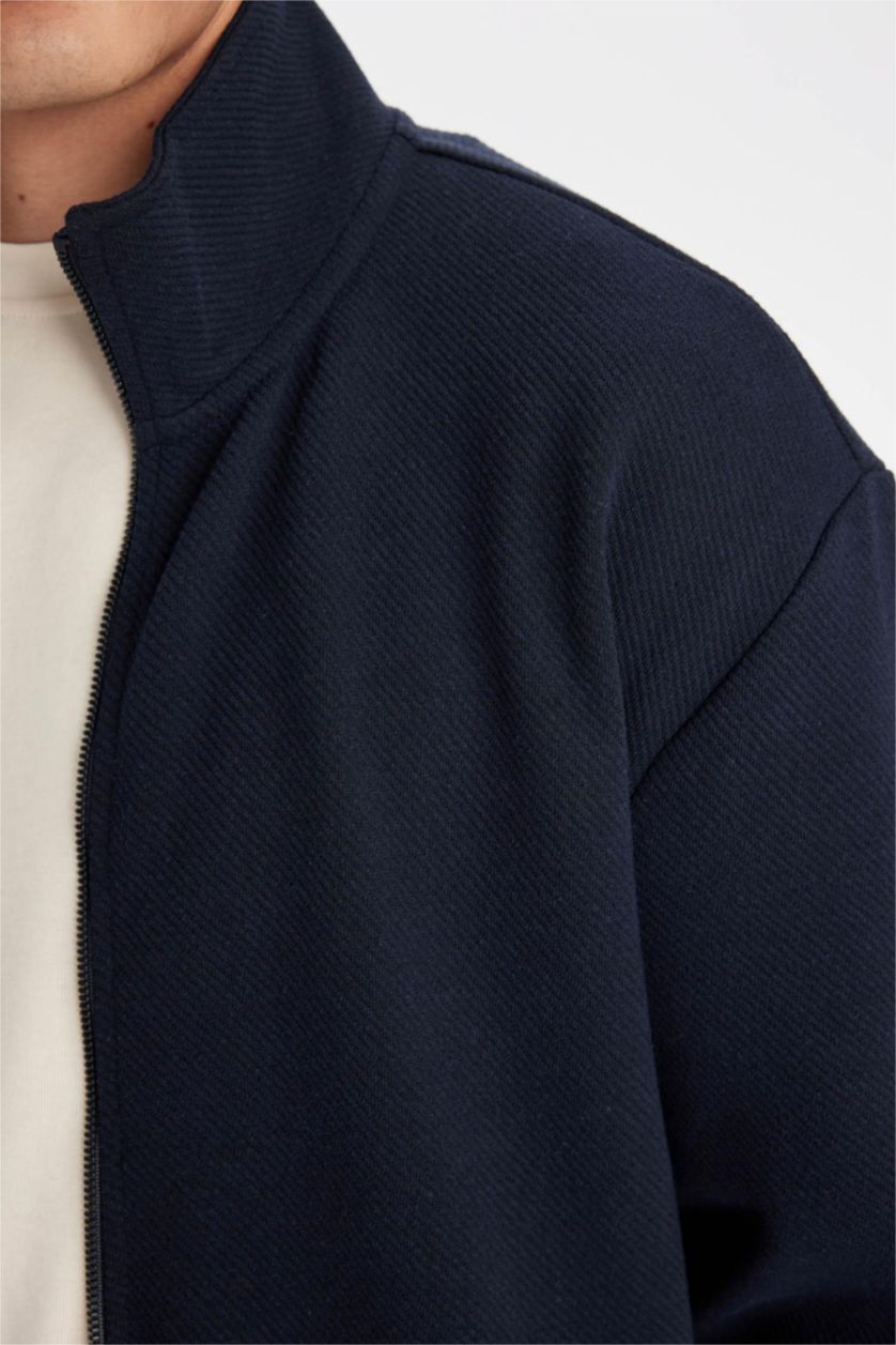 MAN NAVY Comfort Regular Fit Stand Collar Pocketed Basic Zippered Sweatshirt