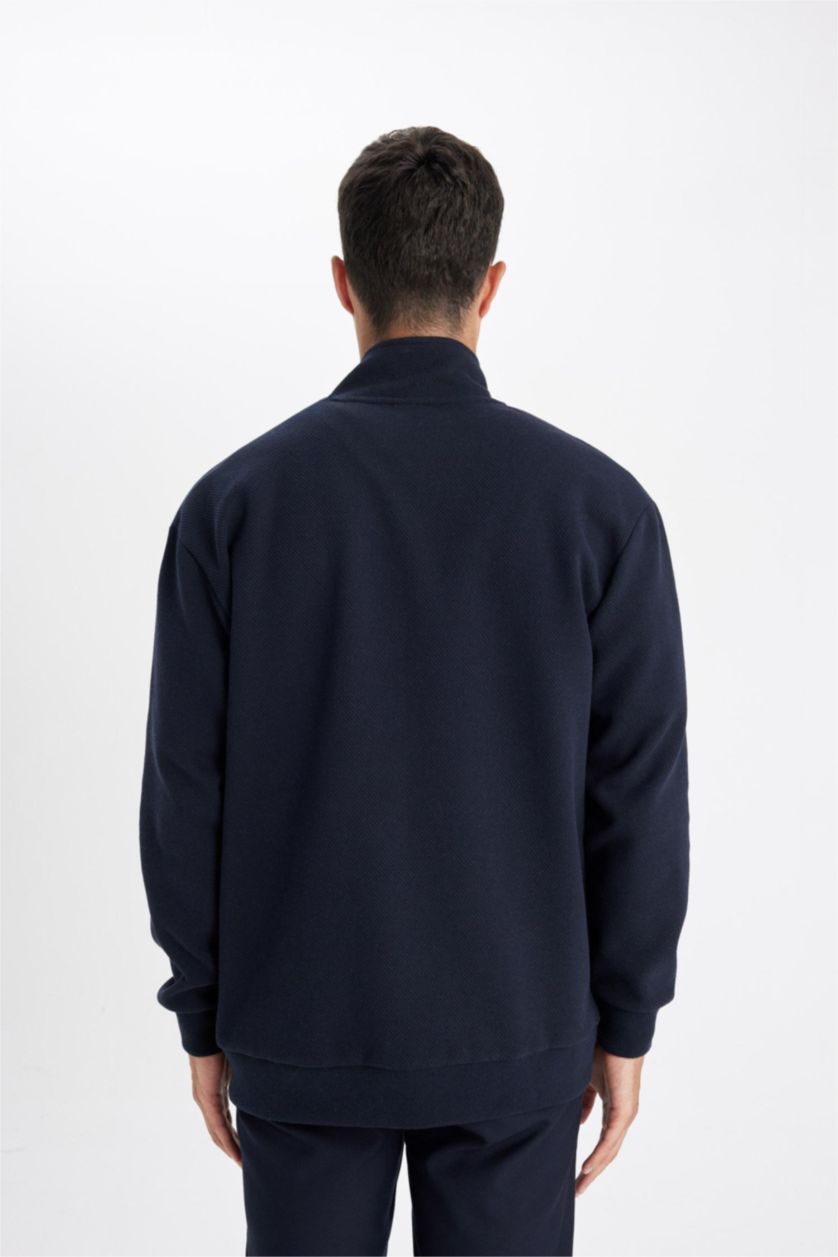 MAN NAVY Comfort Regular Fit Stand Collar Pocketed Basic Zippered Sweatshirt