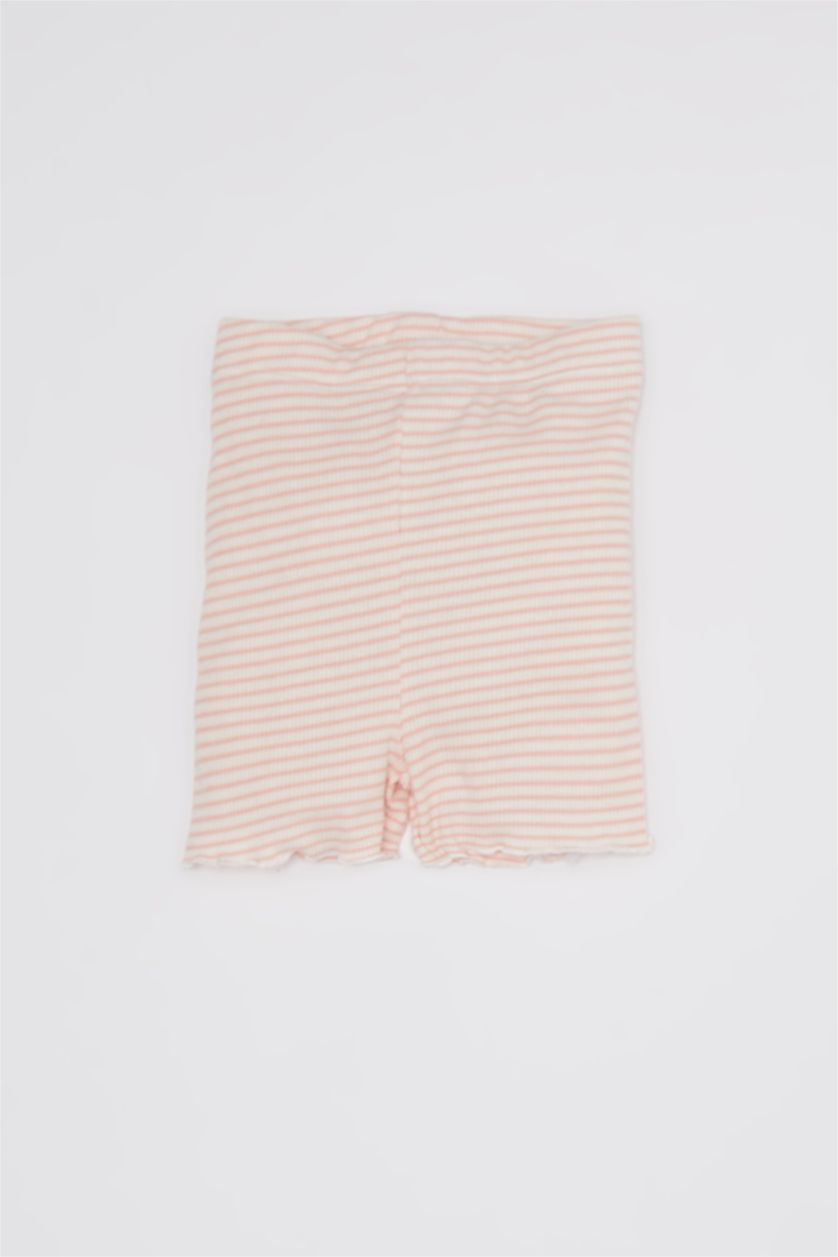 Kız Bebek Pembe Çizgili Fitilli Kaşkorse Şort Kız Bebek