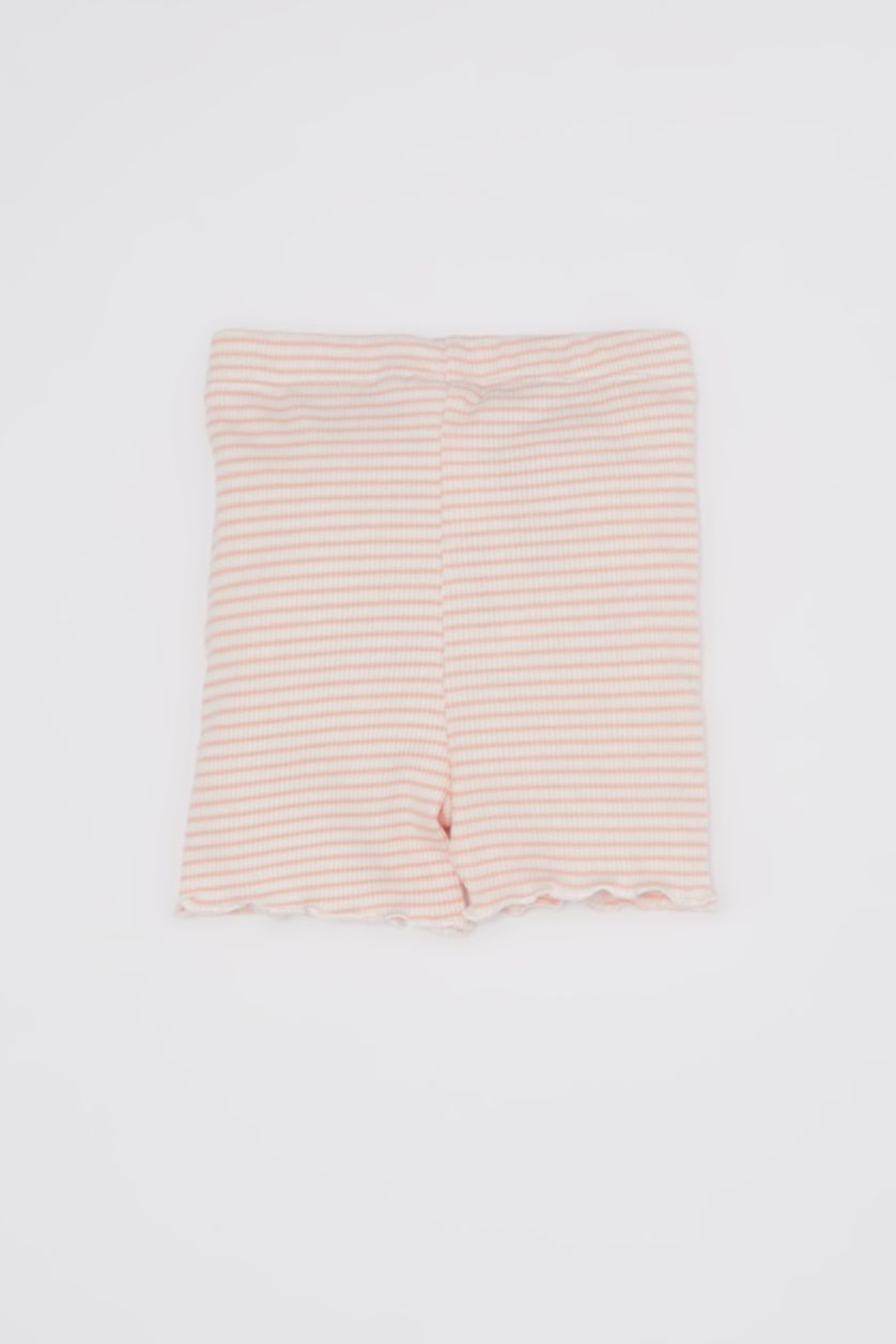 Kız Bebek Pembe Çizgili Fitilli Kaşkorse Şort Kız Bebek