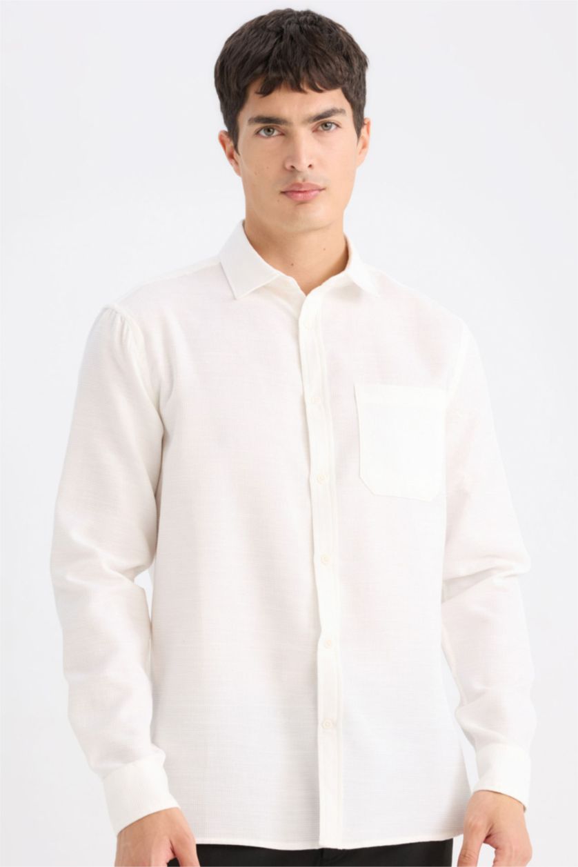 MAN White Regular Fit Polo Collar Cotton Shirt