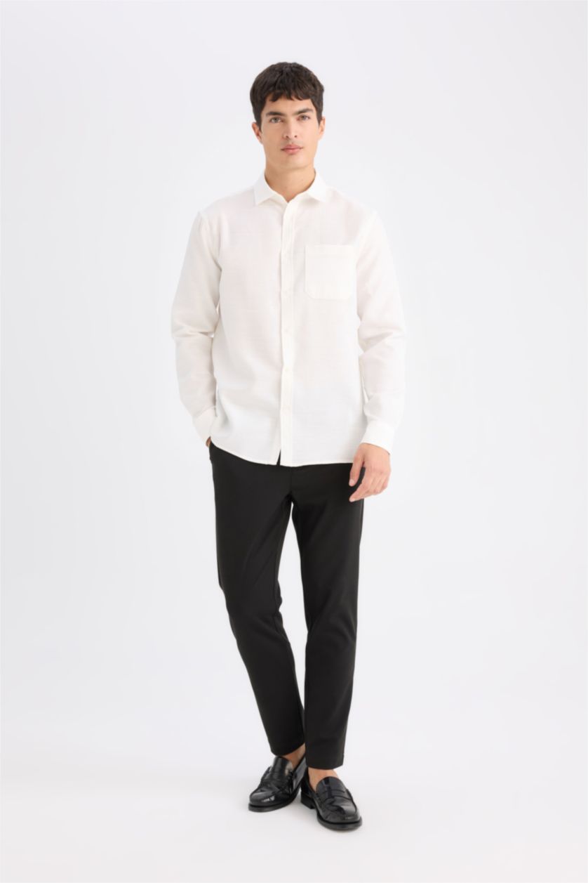 MAN White Regular Fit Polo Collar Cotton Shirt