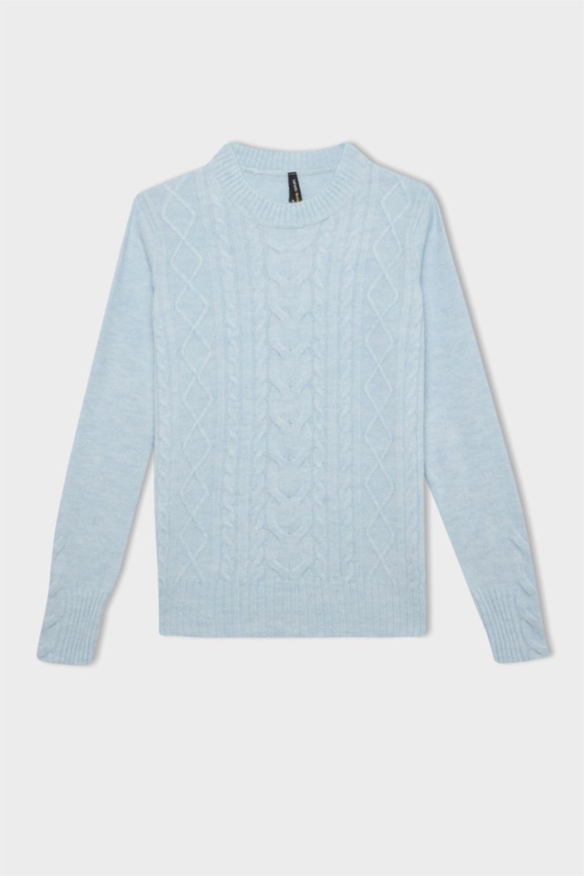 Женщины Голубрй Свитер стандартного кроя с круглым вырезом для женщин