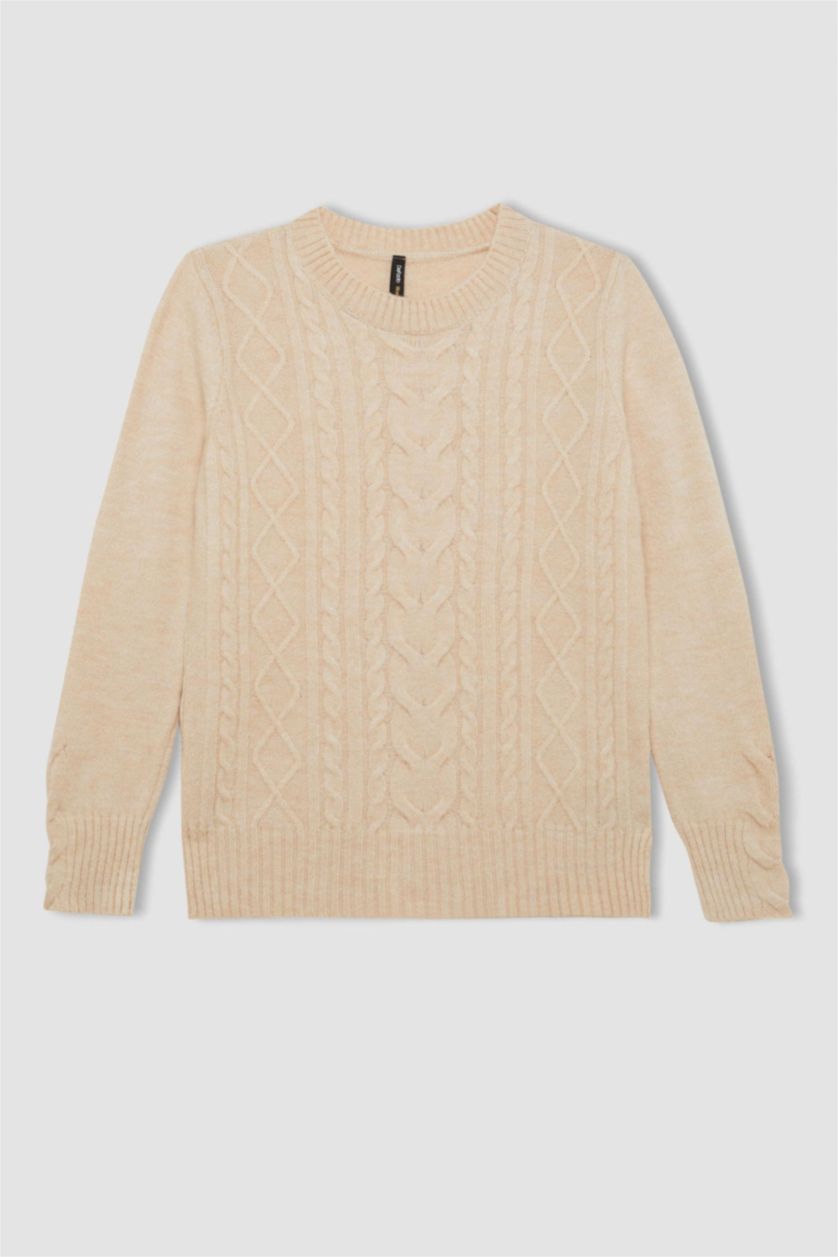 Женщины Слоновая кость Свитер стандартного кроя с круглым вырезом для женщин