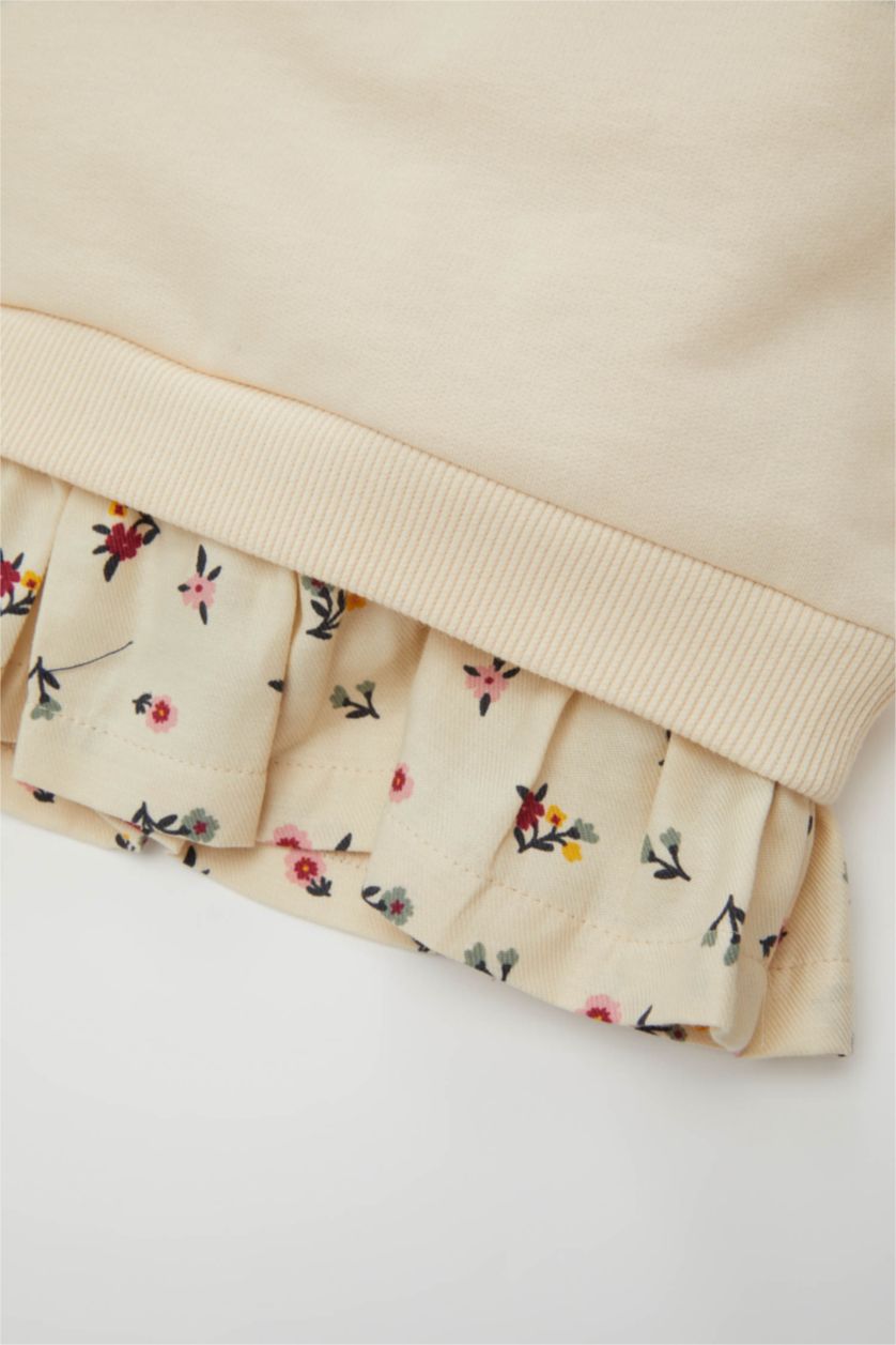 Kız Bebek Kum Bisiklet Yaka Baskılı İçi Yumuşak Tüylü Sweatshirt Kız Bebek