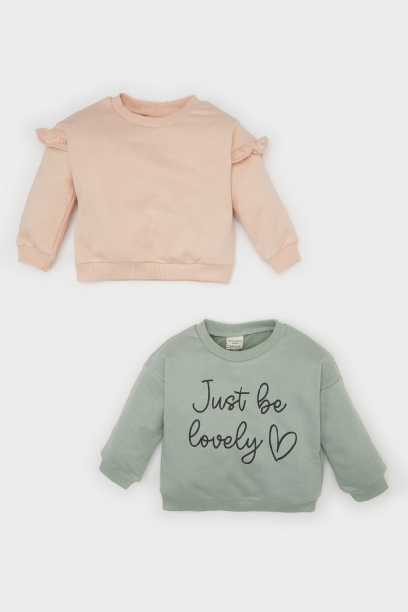 BABY GIRL Light Khaki Baby Girl Crew Neck Printed 2 Piece Sweatshirt