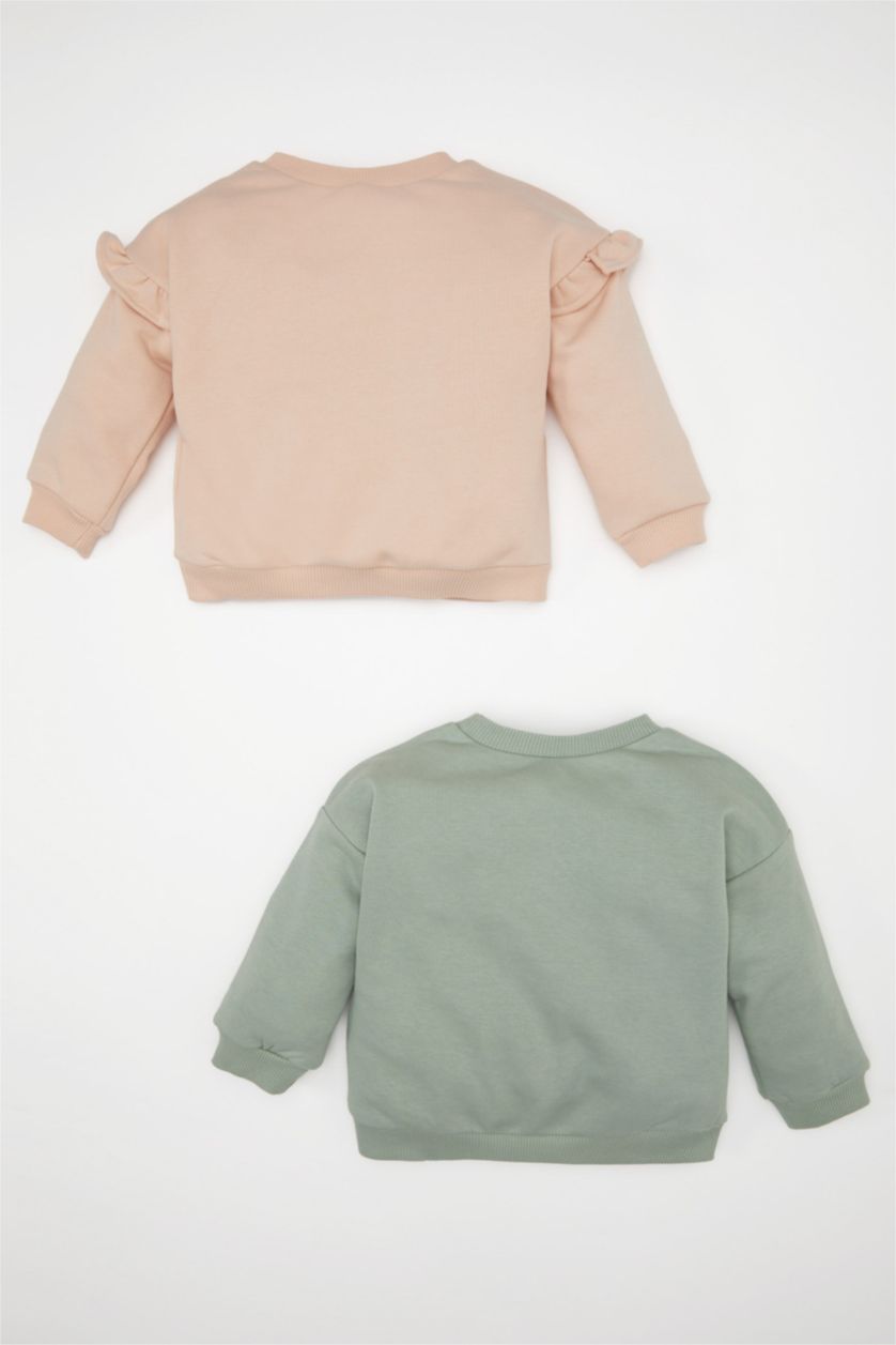 BABY GIRL Light Khaki Baby Girl Crew Neck Printed 2 Piece Sweatshirt