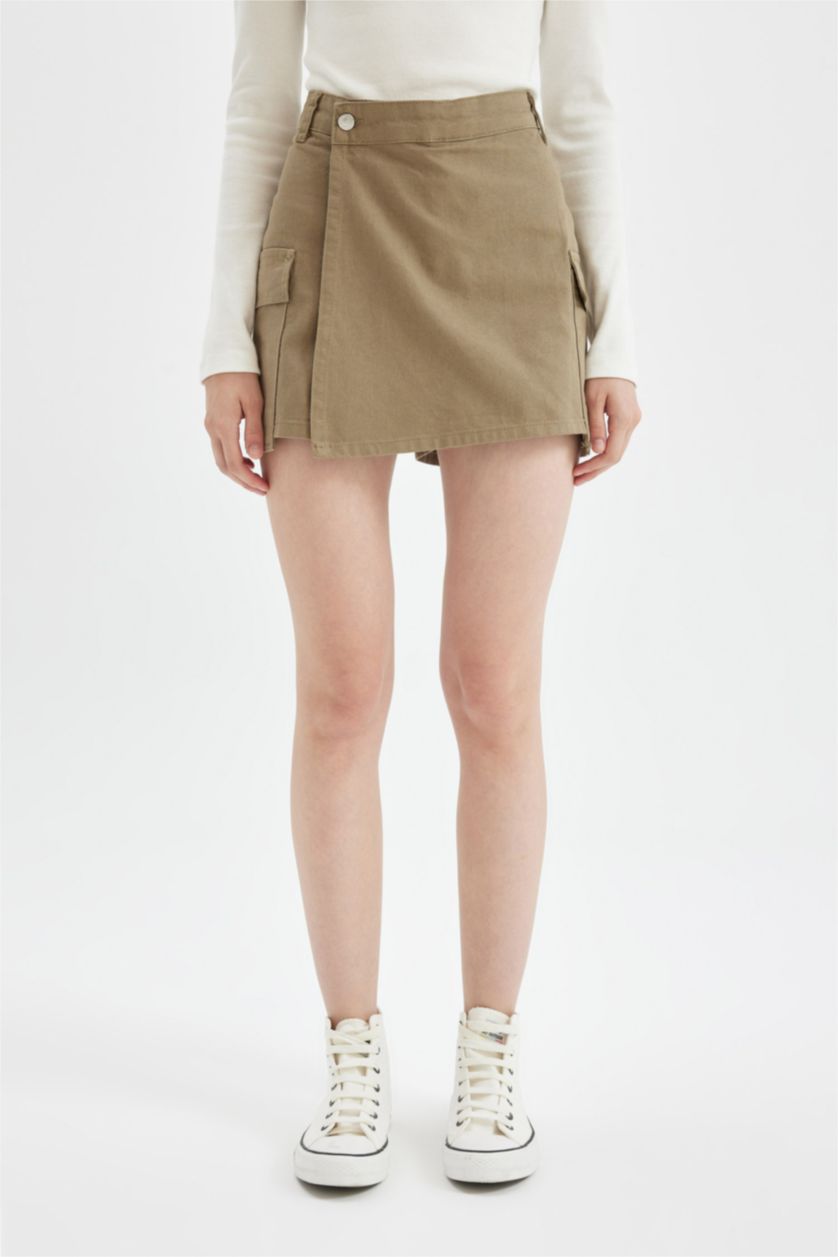 WOMAN Light Khaki Regular Fit Regular Waist Gabardine Shorts