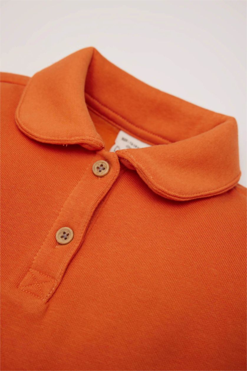 Kız Bebek Turuncu Kız Bebek Bebe Yaka Düğmeli İçi Yumuşak Tüylü Sweatshirt