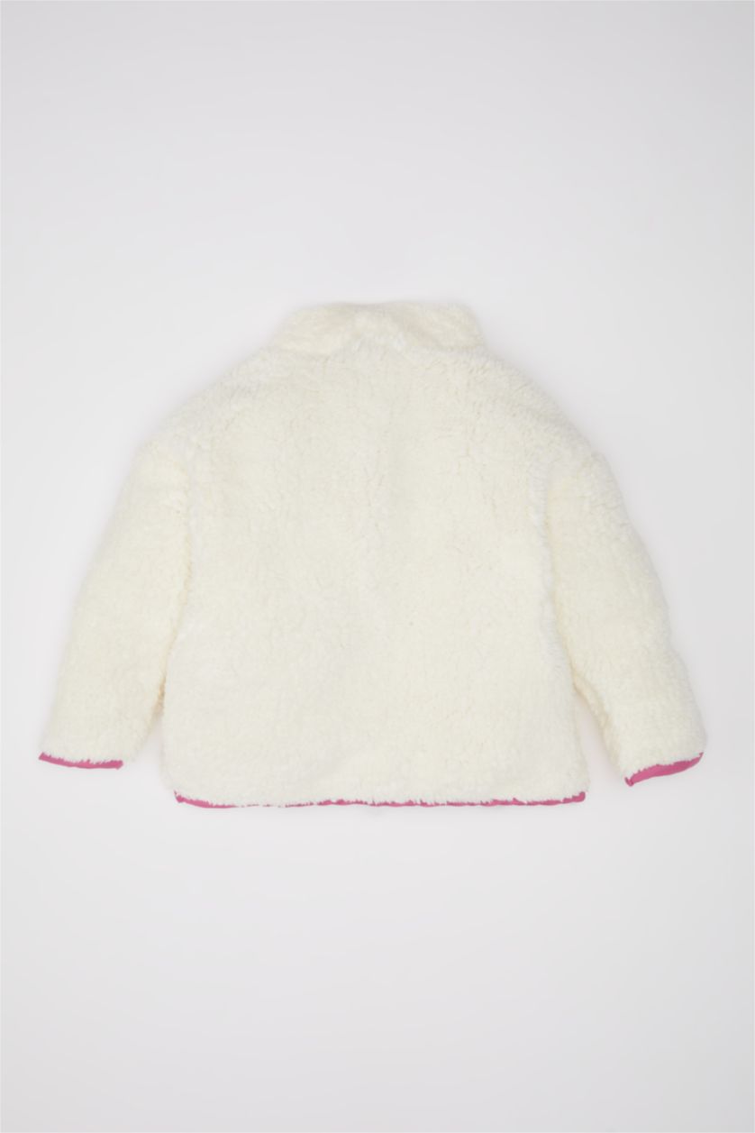 Kız Bebek Ekru Kız Bebek Dik Yaka Fermuarlı Welsoft Pelüş Sweatshirt