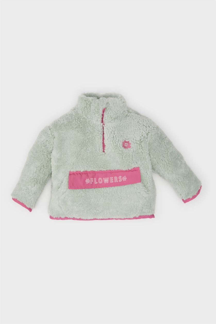 Kız Bebek Mint Dik Yaka Fermuarlı Welsoft Pelüş Sweatshirt Kız Bebek