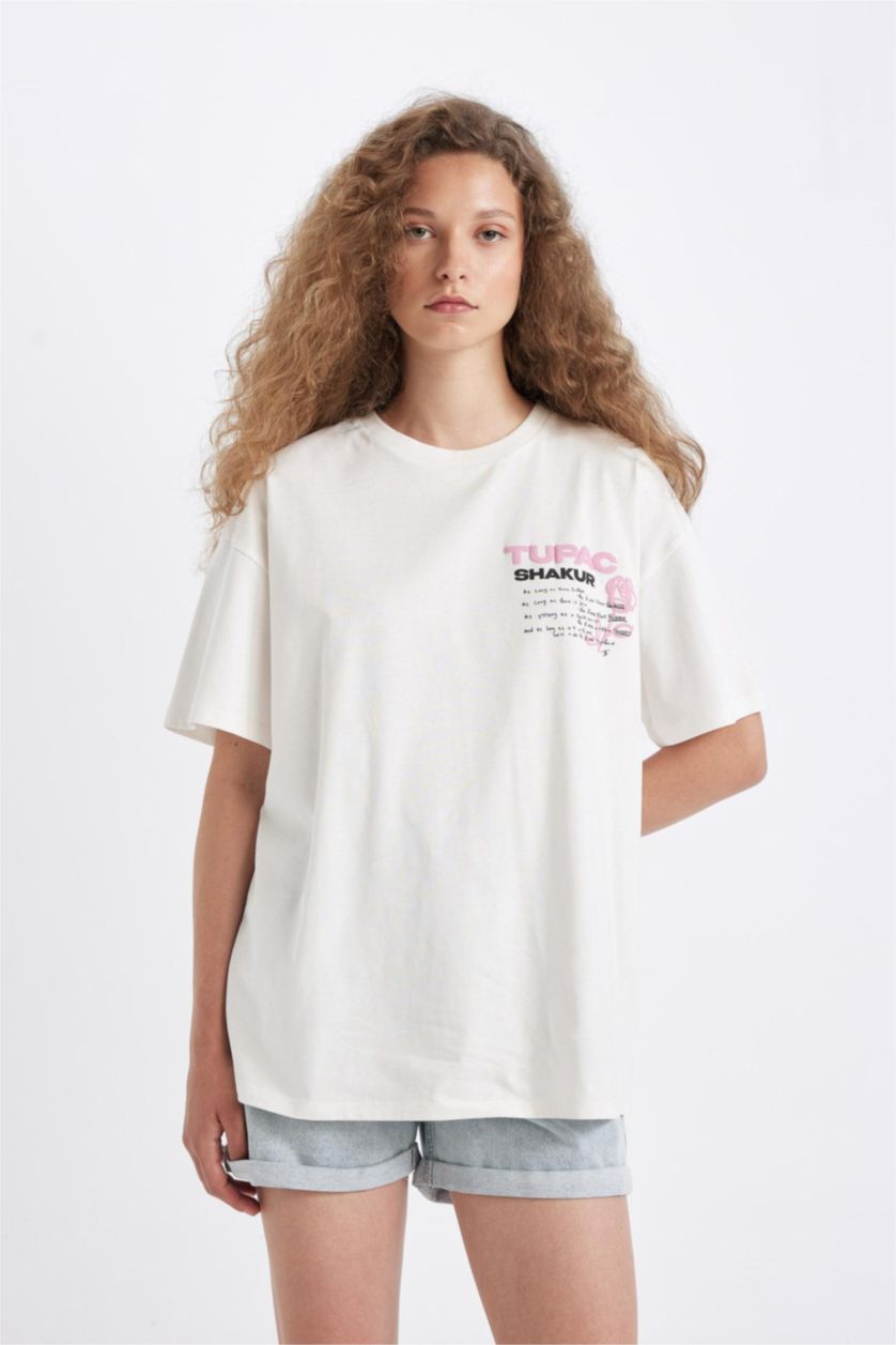 WOMAN White Tupac Shakur Oversize Back Printed T-Shirt