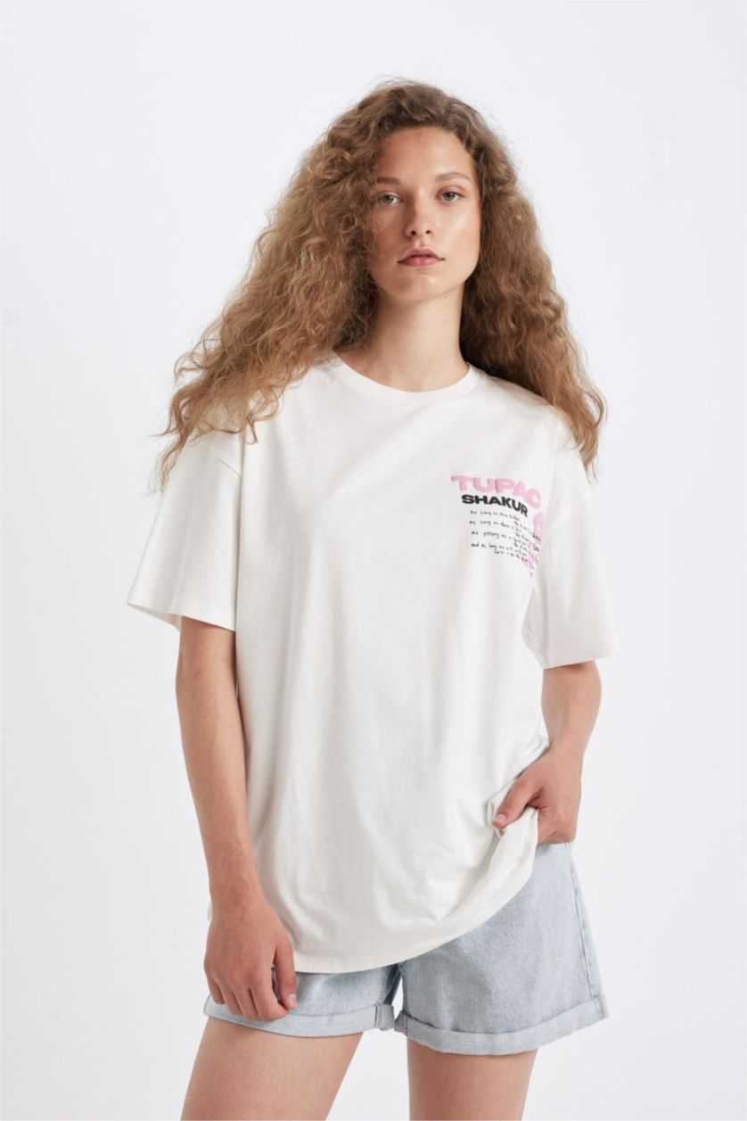 WOMAN White Tupac Shakur Oversize Back Printed T-Shirt
