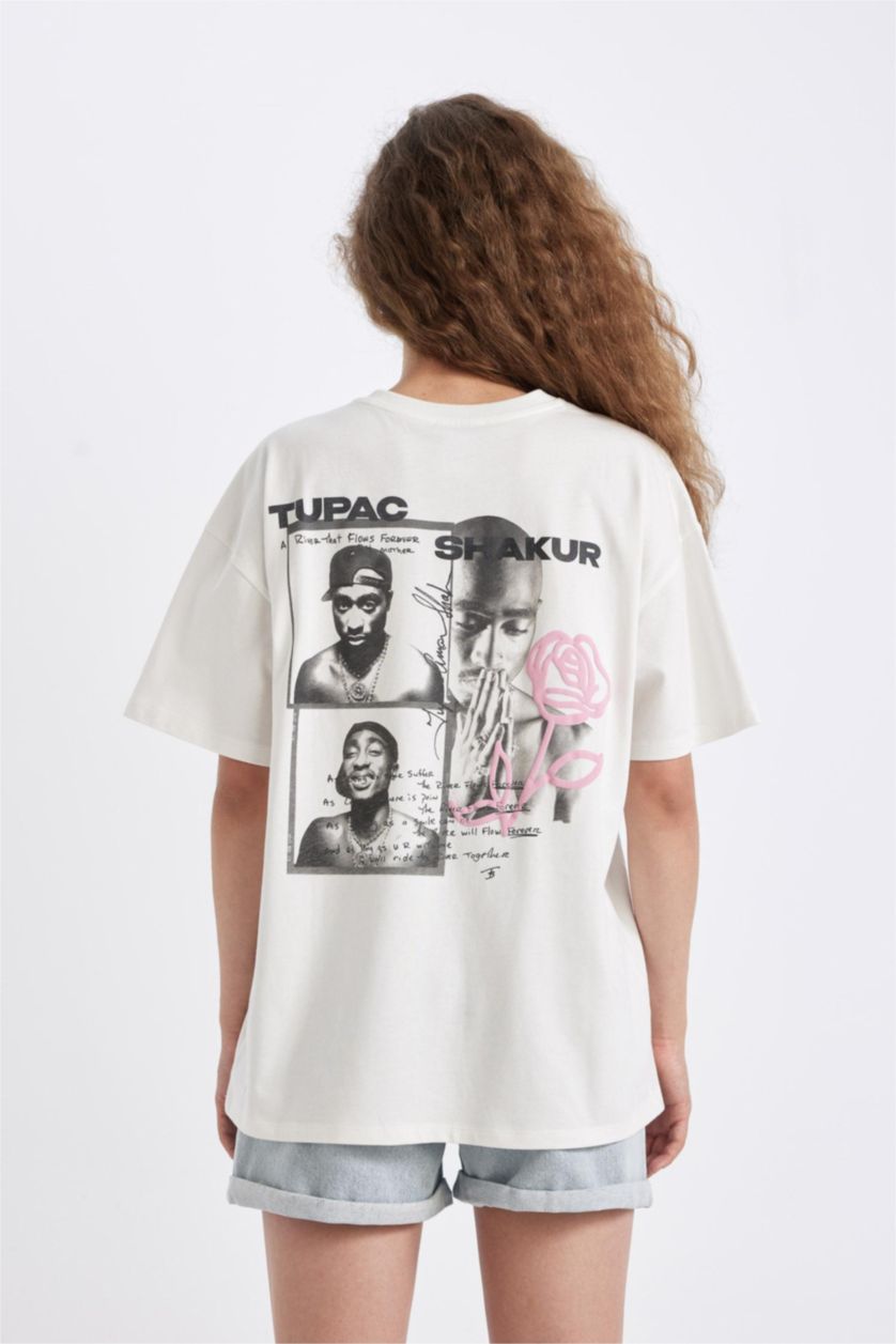 WOMAN White Tupac Shakur Oversize Back Printed T-Shirt