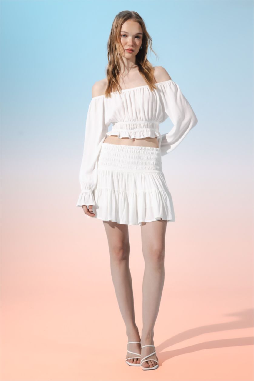 WOMAN White High Waist Cotton Lined Viscose Mini Skirt